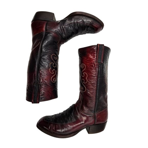 Lucchese San Antonio Exotic Mens 10D Black Cherry Ostrich Cowboy Western Boots - Picture 13 of 14